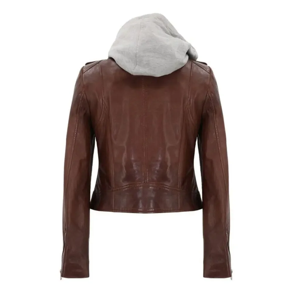 LAMARQUE HOLY Leather Biker Jacket with Removable Hood - Picture 3 of 13